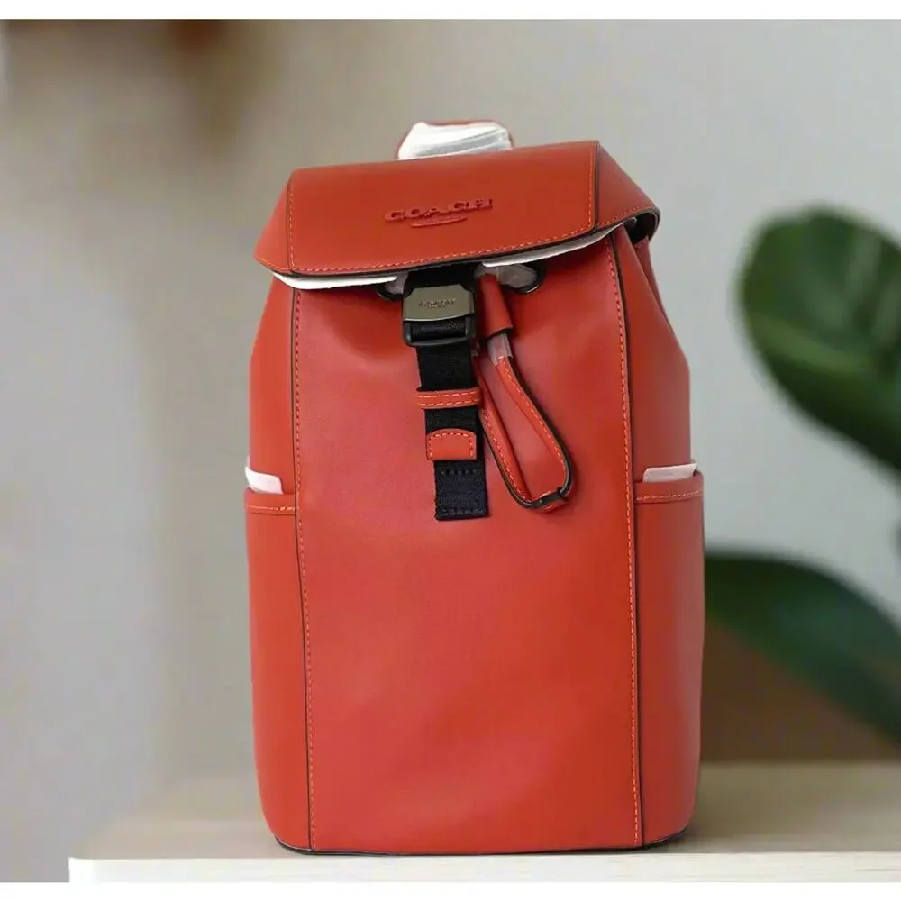 Coach Racer Pack Leather Sling Bag Deep Orange Gunmetal Mens CU111 NWOT